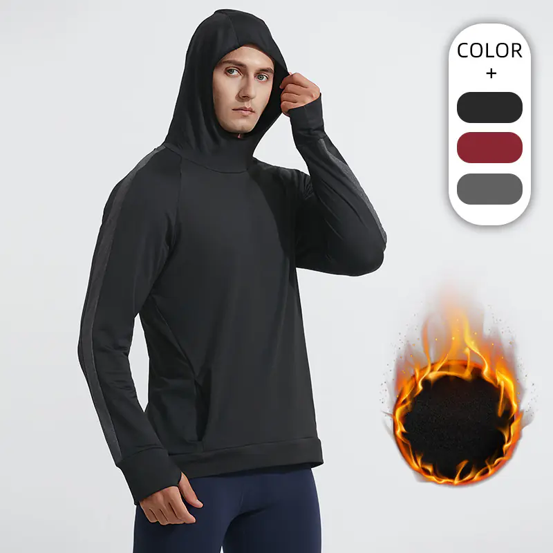 Autumn and winter new thickened jacket fitness leisure hoodie marathon running sports sleeve finger padded sweater