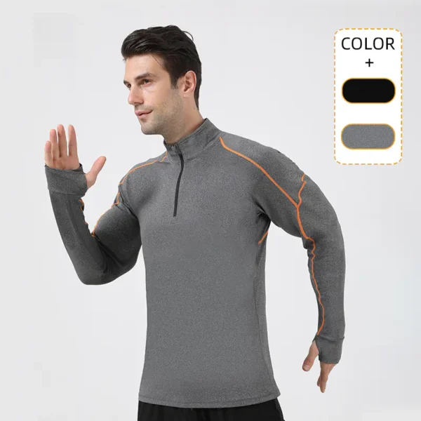 Half turtleneck contrast color sports jacket for men quick-drying breathable high elastic casual running training jacket spring fitness clothes for men