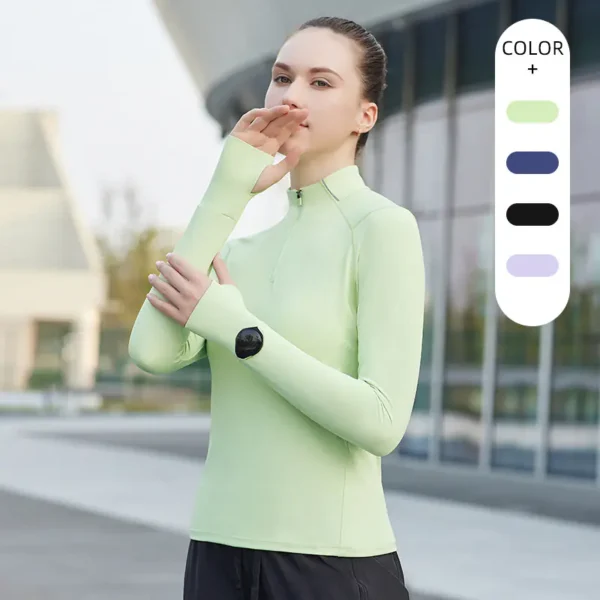 Women's yoga wear spring and autumn half-open zipper long-sleeved quick-drying top slimming stand-up collar fitness running sports training jacket