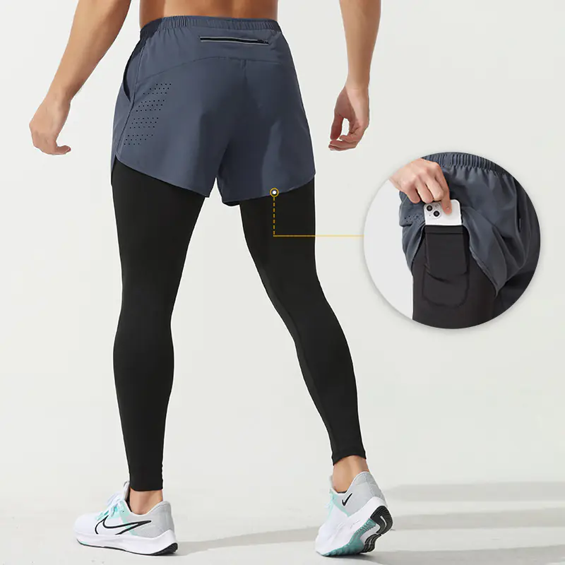 Men's Fake Two-Piece Tight Trousers, Quick-Drying Breathable Back Waist Pocket Reflective Trousers, Running Fitness Trousers For Women - Image 2