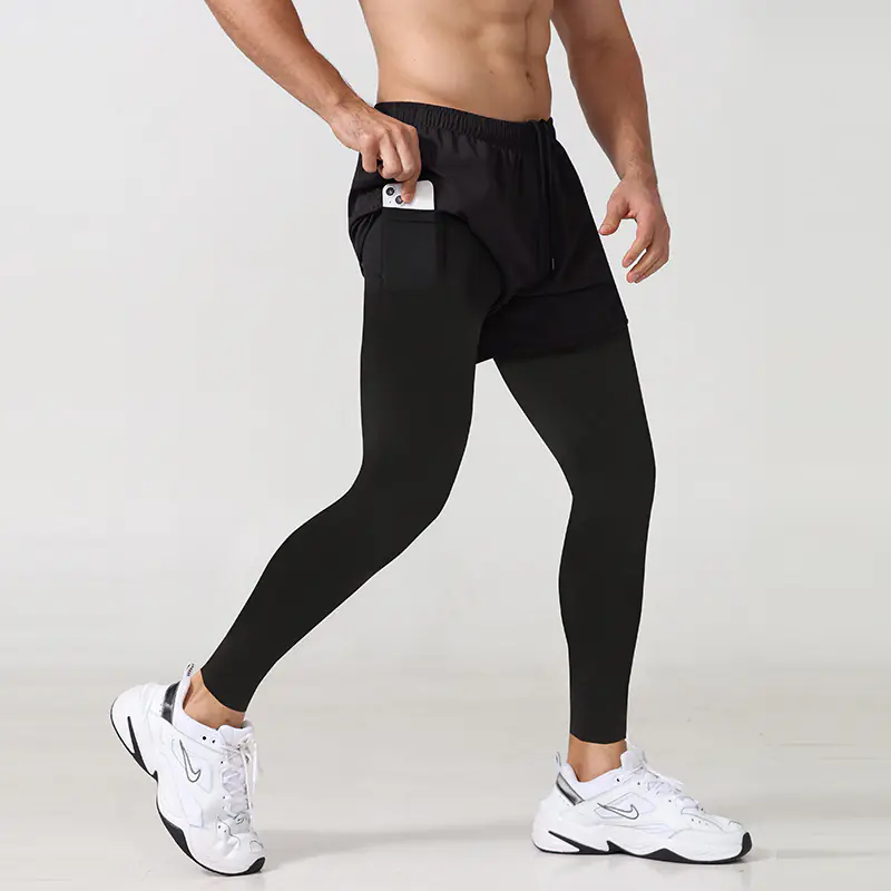 Men's Fake Two-Piece Tight Trousers, Quick-Drying Breathable Back Waist Pocket Reflective Trousers, Running Fitness Trousers For Women - Image 6