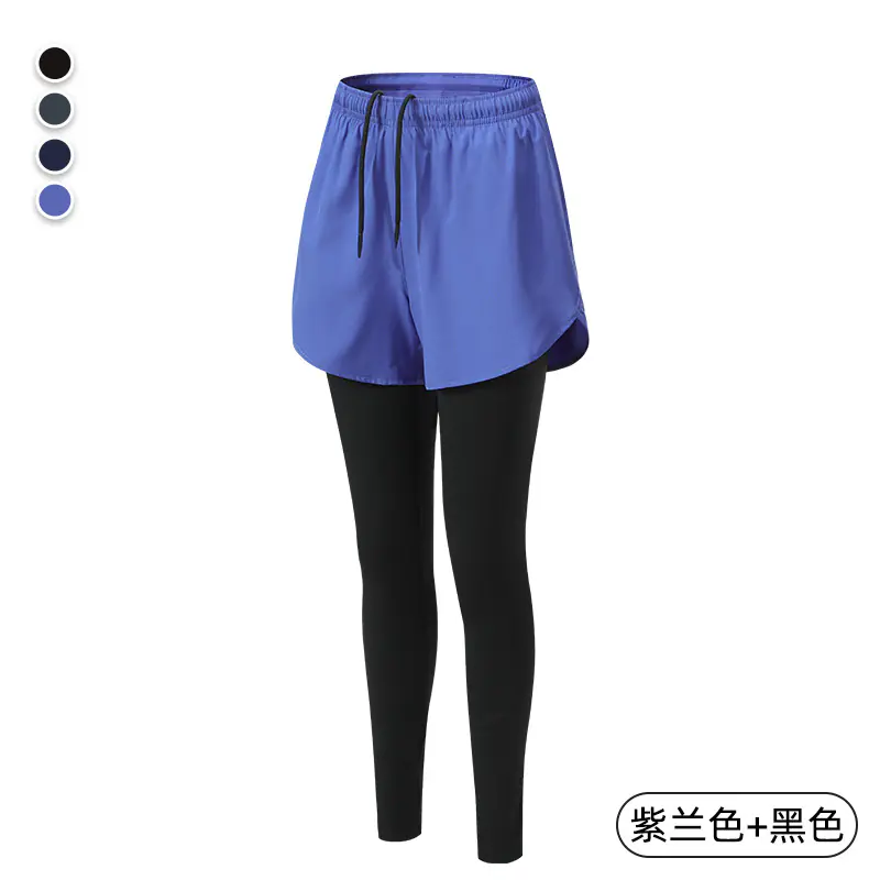 Men's Fake Two-Piece Tight Trousers, Quick-Drying Breathable Back Waist Pocket Reflective Trousers, Running Fitness Trousers For Women - Image 9